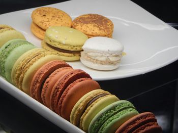 Close-up of macaroons in plate