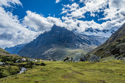 Scenic view of mountains against sky during winter