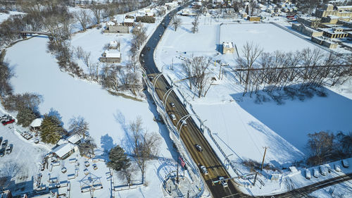 High angle view of buildings in city