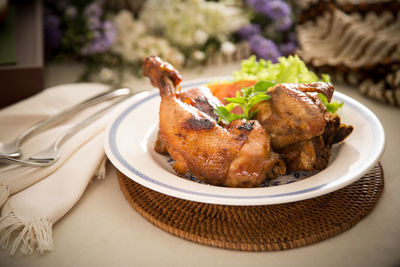 Close-up of food in plate on table