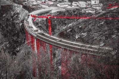 High angle view of road in winter