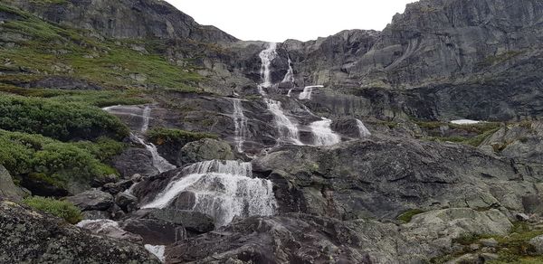 Low angle view of water flowing through rocks