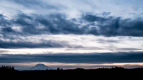 Silhouette of landscape against cloudy sky