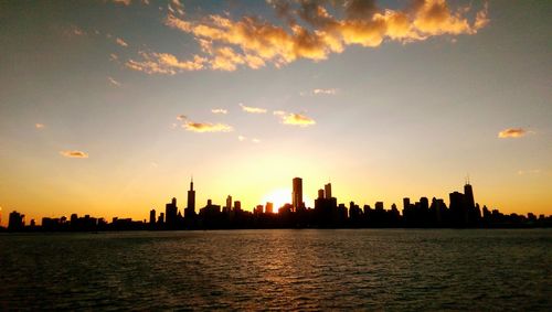 City skyline at sunset