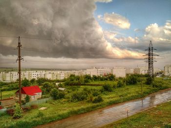 Scenic view of landscape against cloudy sky