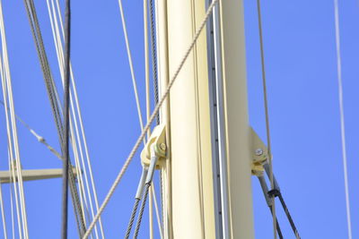 Low angle view of sailboat against clear sky