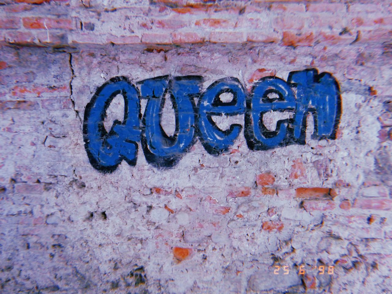 text, western script, wall - building feature, communication, brick wall, wall, no people, architecture, brick, built structure, blue, close-up, day, textured, old, capital letter, full frame, graffiti, outdoors, pattern, message