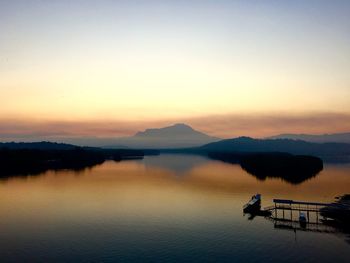 Scenic view of lake against sky during sunset