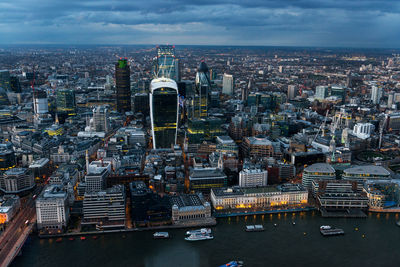 High angle view of buildings in city