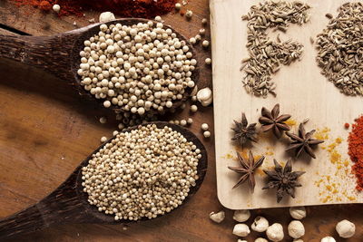 High angle view of spices on table