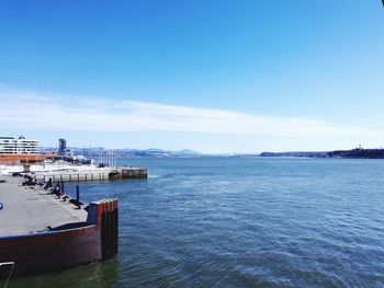 Scenic view of sea against blue sky