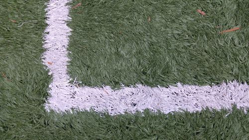 High angle view of snow on field