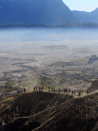 High angle view of people on mountain