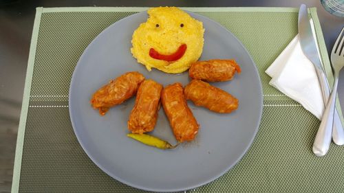 High angle view of food in plate