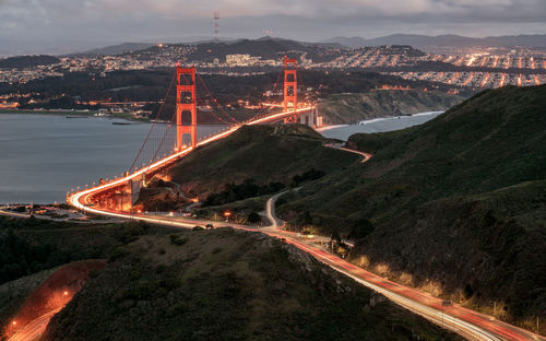 Aerial view of suspension bridge