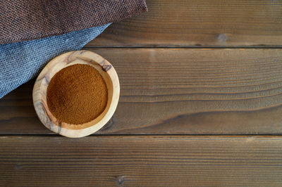 High angle view of coffee on table