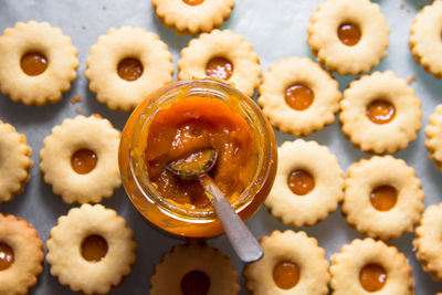 High angle view of cookies