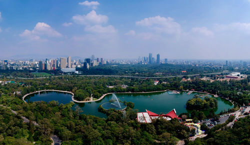 High angle view of buildings in city