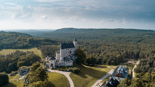 High angle view of buildings against sky