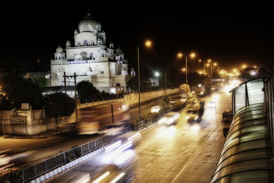 Light trails on road at night