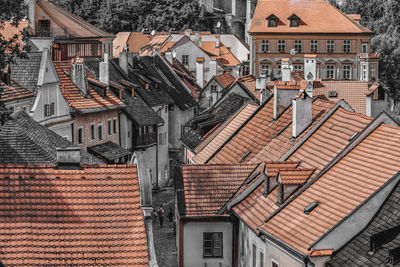 High angle view of buildings in city