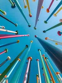 High angle view of multi colored pencils