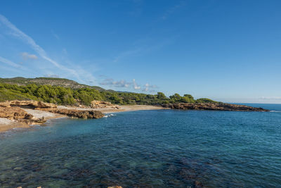 Scenic view of sea against blue sky