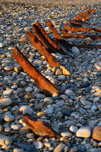 High angle view of stones on beach