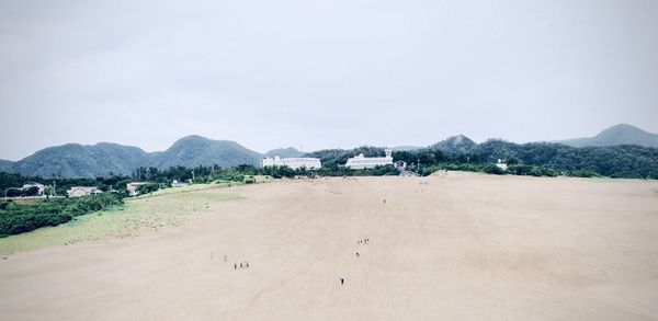 Buildings alongside the tottori sand dune, japan.