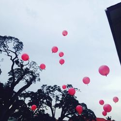 Low angle view of balloons against sky