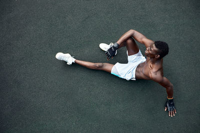 High angle view of man skateboarding on wall