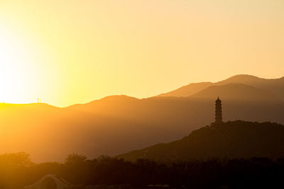 Silhouette of mountain against sky during sunset