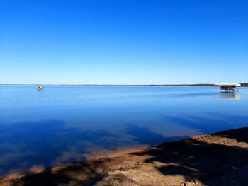 Scenic view of sea against clear blue sky