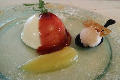 Close-up of ice cream in plate on table