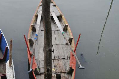 High angle view of wooden post in lake