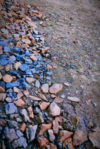 High angle view of stones on shore