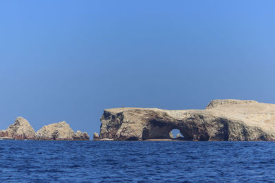 Scenic view of sea against clear blue sky