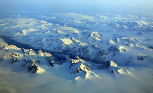 Aerial view of snowcapped mountains