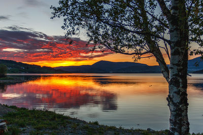 Scenic view of lake against sky during sunset