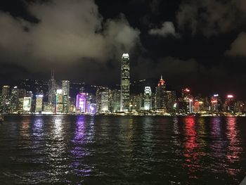 Illuminated cityscape at waterfront