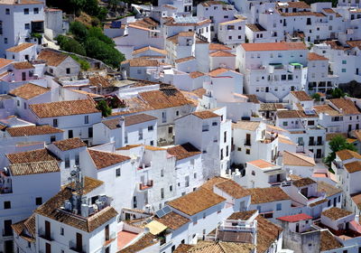 High angle view of buildings in city