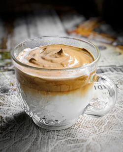 Close-up of coffee cup on table