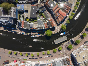  aerial view of haarlem when boats crossing the canal
