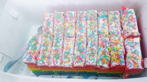 Close-up of multi colored cake