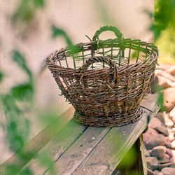 Close-up of wicker basket