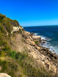 Scenic view of sea against clear sky