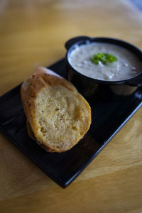 High angle view of food in plate