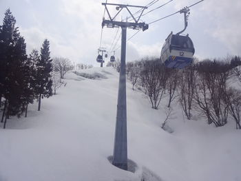 Built structure on snow covered field against sky