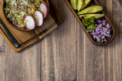High angle view of food on table