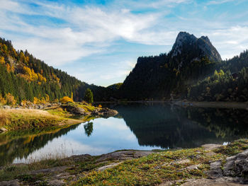 Scenic view of lake against sky